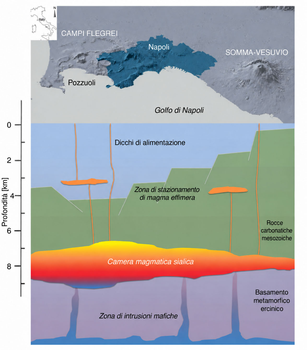 Schema della struttura profonda dell’area vulcanica napoletana