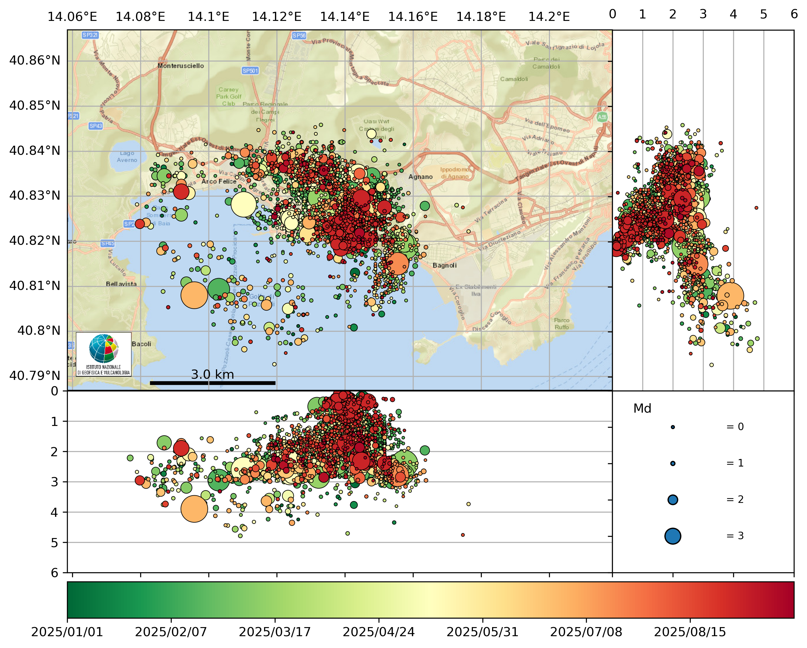Localizzazioni sismiche del 2025 ai Campi Flegrei