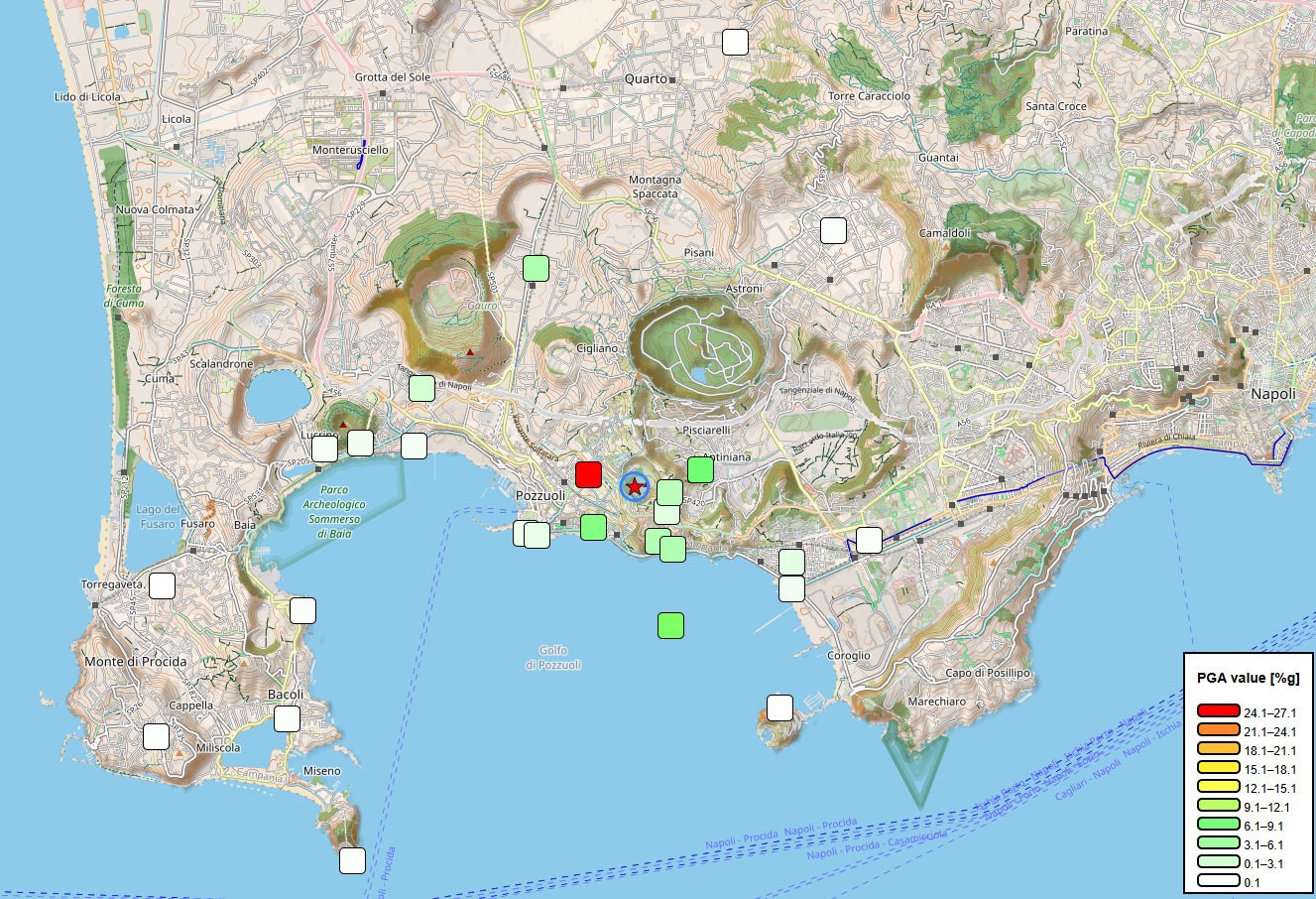 Mappa di scuotimento Campi Flegrei eq 3.0 11.03.2025 00.04