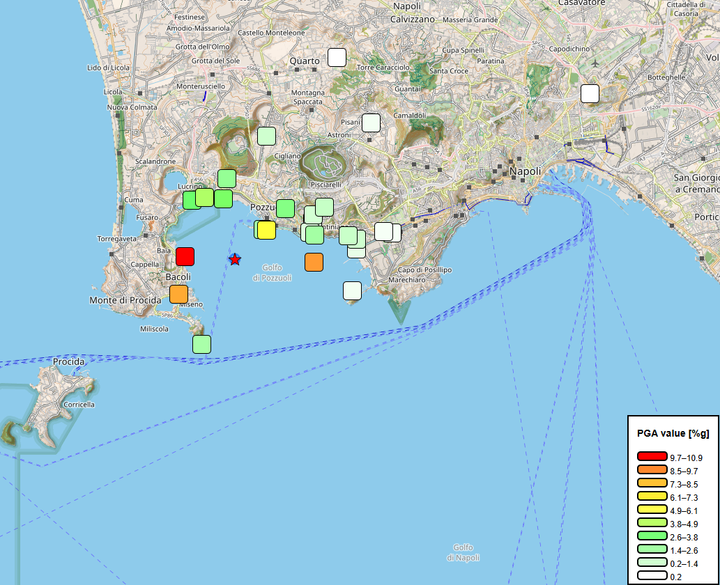 Mappa di scuotimento Md 3.9 del 16.02.2025
